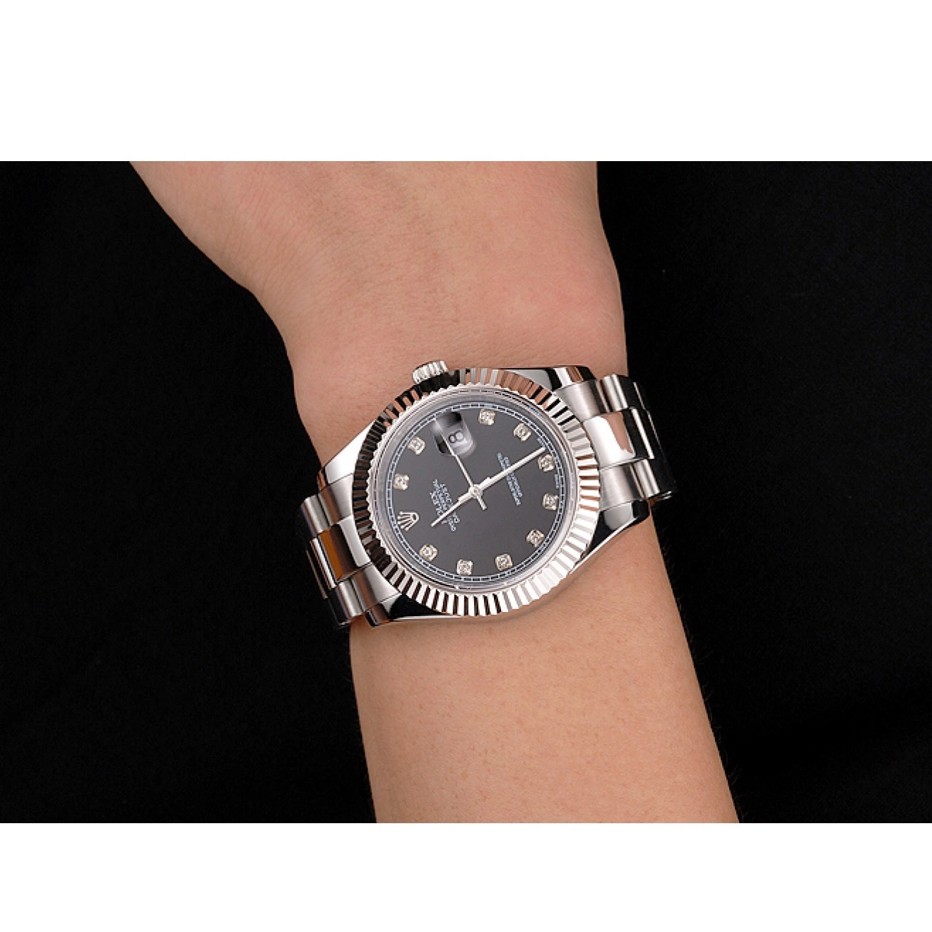 AAA Replica Watches Rolex Dimond And Bracelet Black Marks Stainless Hour Case Steel Dial Datejust Swiss 0628
